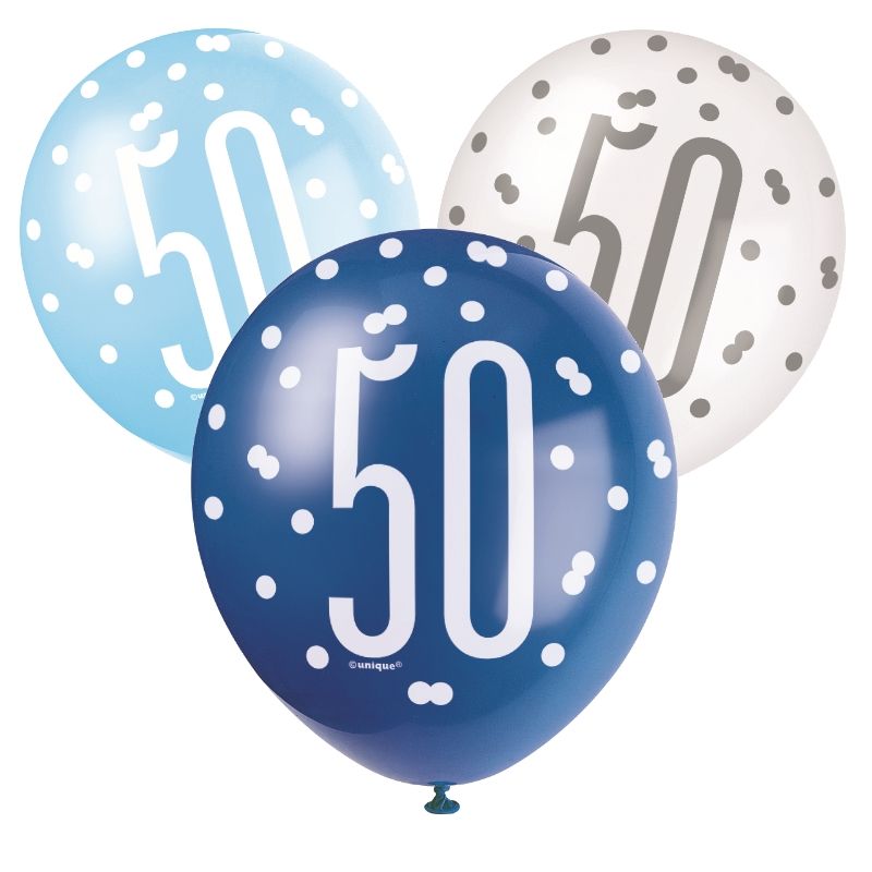 Blue & Silver 50th Birthday Party Pack with Decor & Balloons