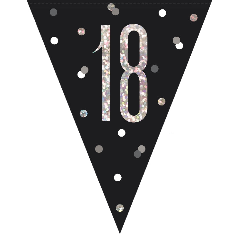 Black & Silver 18th Birthday Bunting 2.7 Metres | Party Save Smile