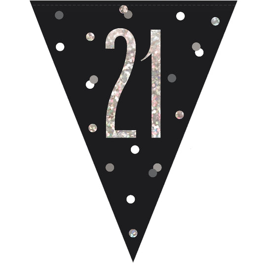 Black & Silver Birthday 21st Bunting 2.7 Metres | Party Save Smile