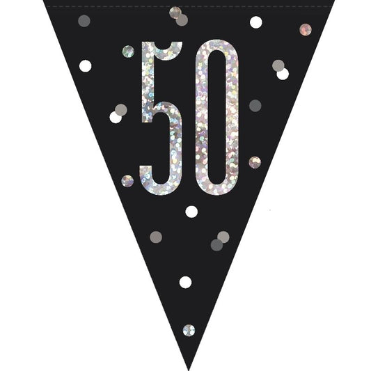 Black & Silver 50th Birthday Bunting 2.7 Metres | Party Save Smile