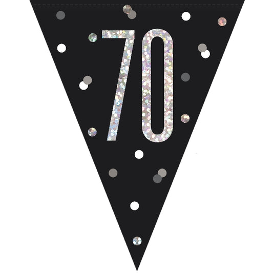 Black and Silver 70th Bunting Flag Banner 2.7 metres | Party Save Smile