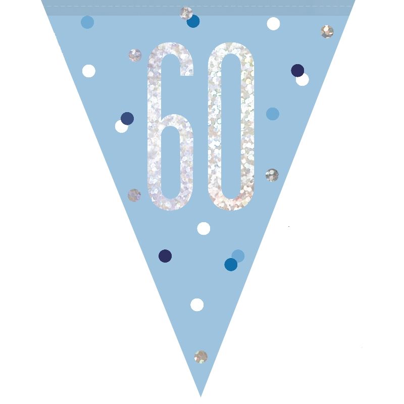 Blue and Silver 60th Birthday Bunting Flag Banner 2.7 metres | Party Save Smile