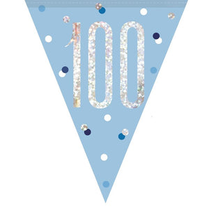 Blue and Silver 100th Birthday Bunting 2.7 Metres