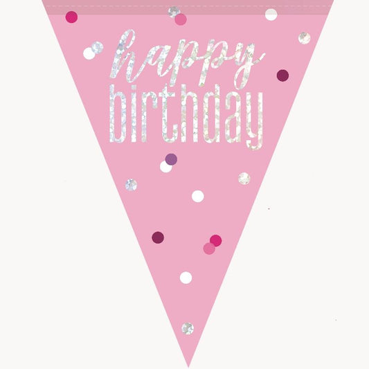 Happy Birthday Bunting Pink and Silver | Party Save Smile