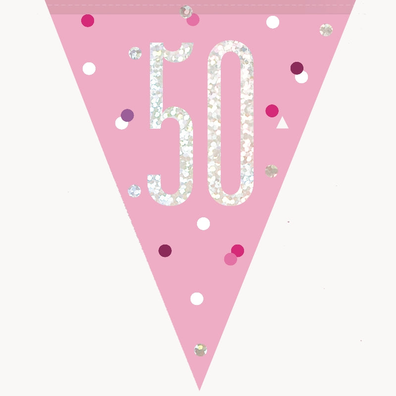 Pink & Silver 50th Birthday Bunting 2.7 Metres | Party Save Smile