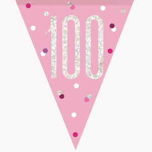 Pink & Silver 100th Birthday Bunting 2.7 Metres