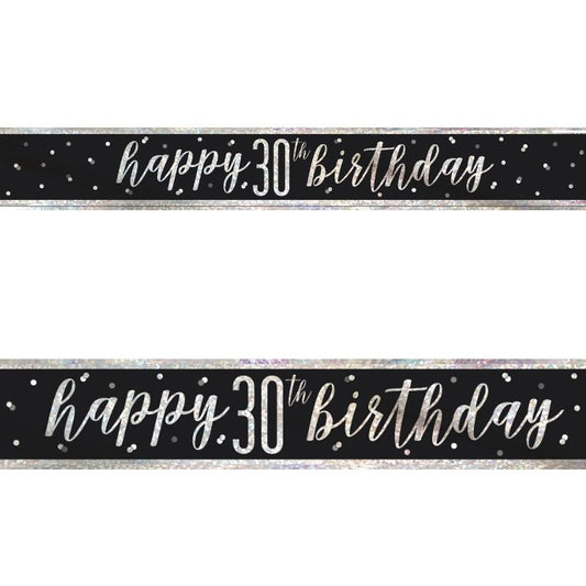 Black & Silver Foil 30th Birthday Banners 2.7 Metres | Party Save Smile