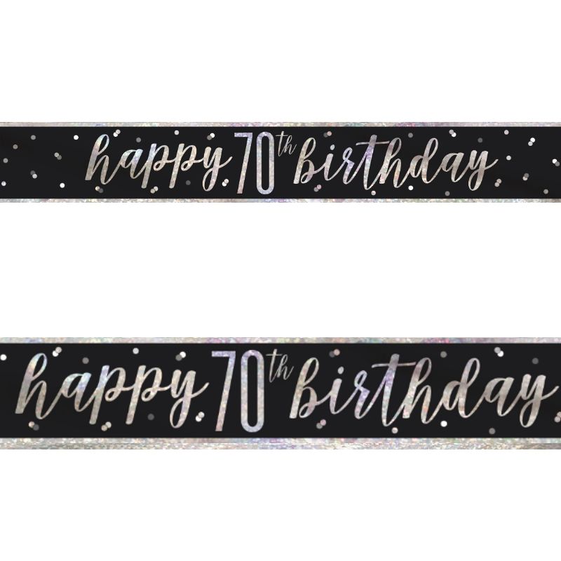 Black and Silver Happy 70th Foil Banner 2.7 Metres | Party Save Smile