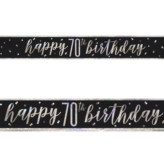 Black and Silver Happy 70th Foil Banner 2.7 Metres | Party Save Smile