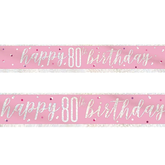 80th Birthday Party Banners - Pink and Silver | Party Save Smile