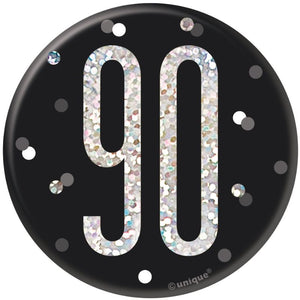 Black and Silver Holographic 90th Birthday Badge