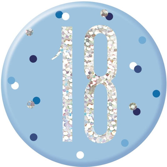 Blue and Silver Holographic 18th Birthday Badge | Party Save Smile