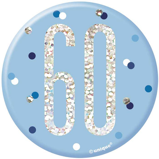 Blue and Silver Holographic 60th Birthday Badge | Party Save Smile