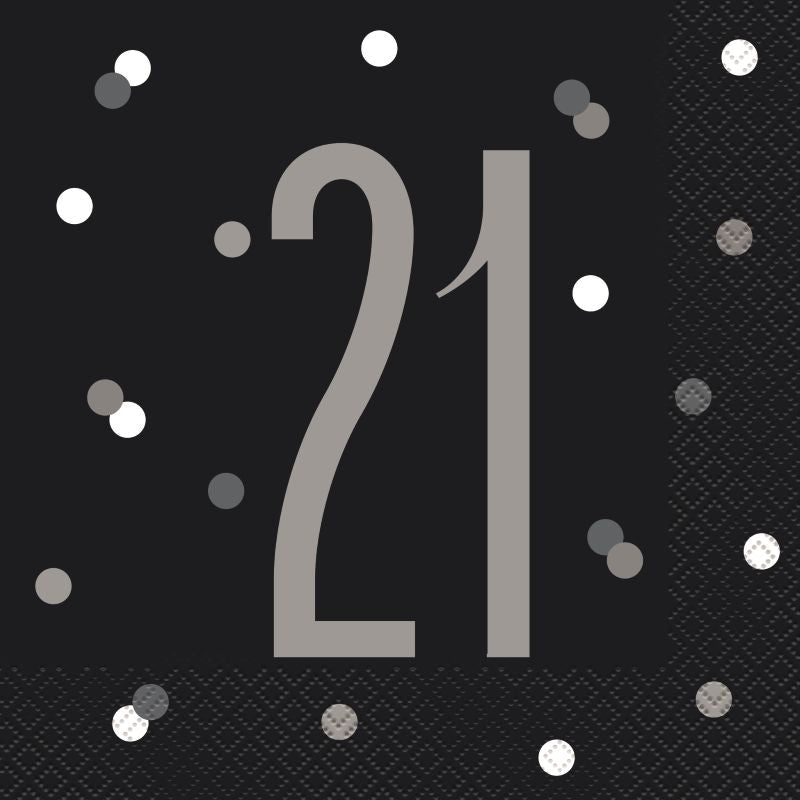 Black Glitz 21st Birthday Party Pack: Tableware Party Kit - Party Save Smile