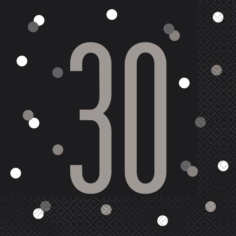 Black Silver 30th Birthday Plates and Napkins: Tableware Kit
