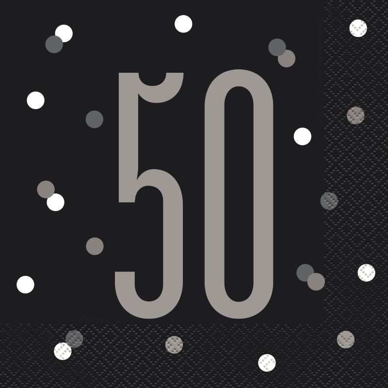 Black & Silver 50th Birthday Pack with Plates and Napkins - Party Save Smile