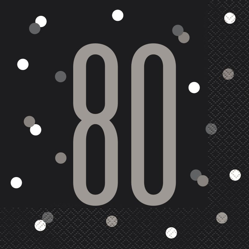 80th Birthday Napkins and Plates Pack - Black Silver