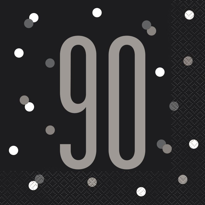 90th Birthday Party Packs - Black Silver - Party Save Smile