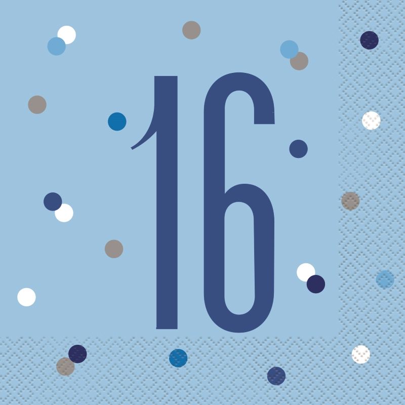 Blue Glitz 16th Birthday Party Pack: Tableware Party Kit