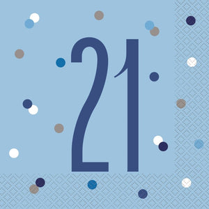 Blue and Silver 21st Birthday Napkins Pack of 16 Serviettes