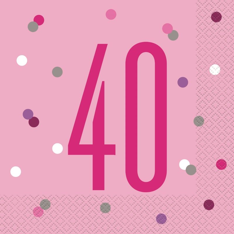 Pink Silver 40th Birthday Plates & Napkins: Tableware Party Pack