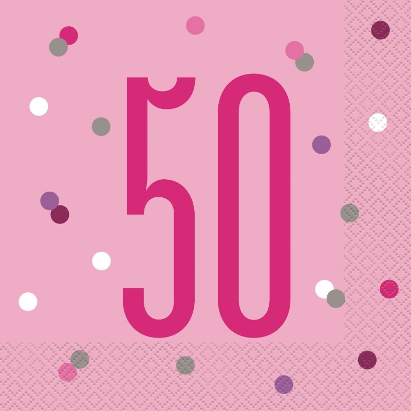 Pink Silver 50th Birthday Plates and Napkins: Tableware Party Kit