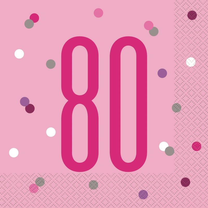80th Birthday Plates and Napkins Pack - Pink Silver