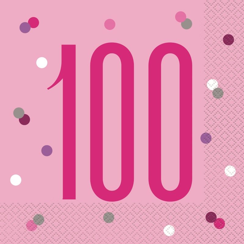 Pink Glitz 100th Birthday Party Pack: Tableware Party Kit