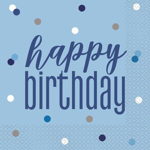 Blue and Silver Happy Birthday Napkins Pack of 16 Serviettes