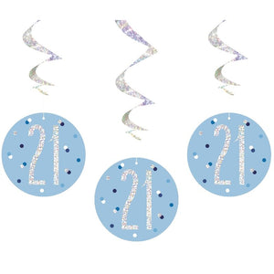 Blue & Silver 21st Birthday Hanging Decorations Pack of 6