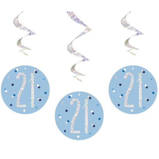 Blue & Silver 21st Birthday Hanging Decorations | Party Save Smile