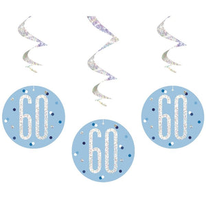 Blue and Silver 60th Birthday Hanging Decorations Pack of 6