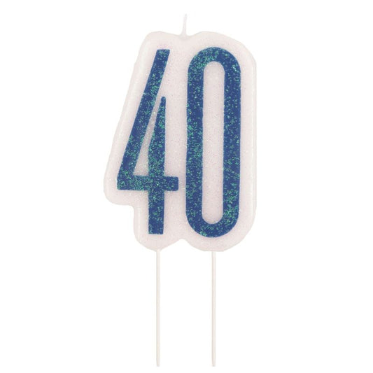 Blue Glitz 40th Birthday Cake Candles 10cm | Party Save Smile