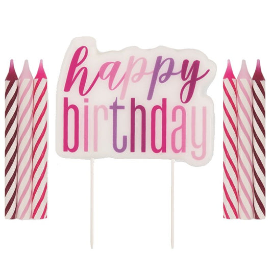 Pink & Silver Happy Birthday Candles Kit | Party Save Smile