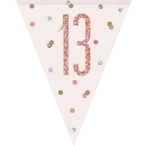 Rose Gold 13th Banner – Holographic Flag Bunting Decor