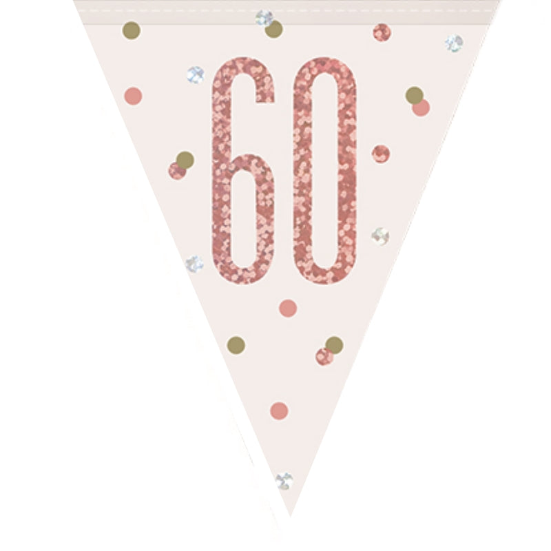 Rose Gold 60th Birthday Bunting Flag Banner 2.7 Metres | Party Save Smile