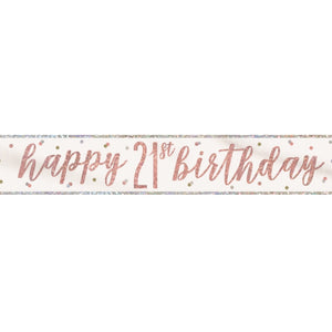 Rose Gold Holographic 21st Birthday Foil Banner Decoration