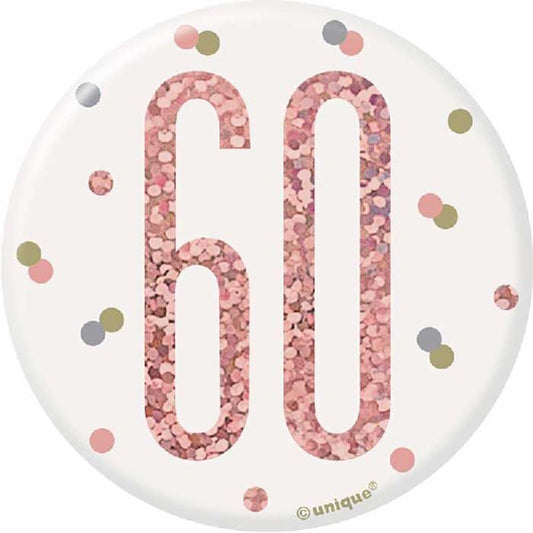 Rose Gold Holographic 60th Birthday Badge | Party Save Smile