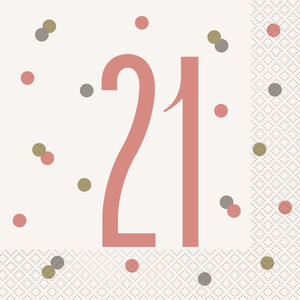 Rose Gold 21st Birthday Napkins Pack of 16 Serviettes