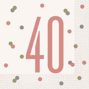 Rose Gold 40th Birthday Napkins Pack of 16 Serviettes