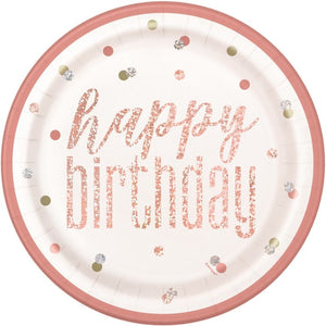 Holographic Rose Gold Birthday Plates Pack of 8