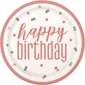 Glitz Rose Gold Birthday Plates Pack of 8