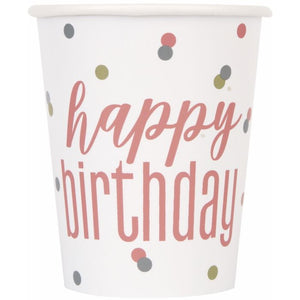 Rose Gold Birthday Paper Cups Pack of 8