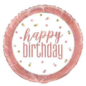 Holographic Rose Gold Birthday Foil Balloon 18 Inches
