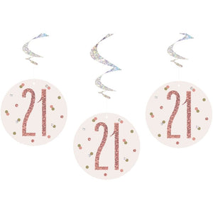 Rose Gold 21st Birthday Hanging Swirl Party Pack of 6