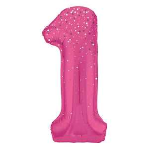 Hot Pink Dots Number 1 Foil Balloon 34 inch Prismatic