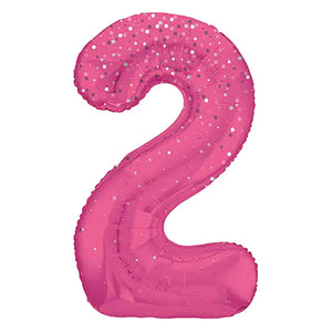 Hot Pink Dots Prismatic Number 2 Foil Balloon 34 Inch