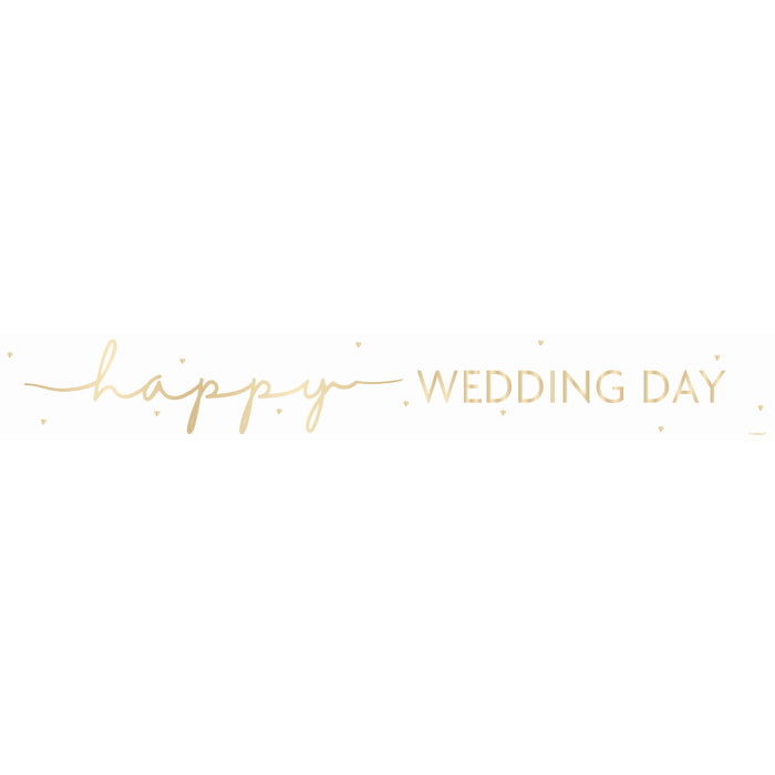 White and Gold Happy Wedding Day Foil Banner 2.7 Metres | Party Save Smile