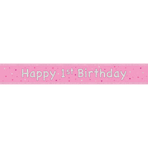 Pink Glitz 1st Birthday Prism Foil Banner 9 ft