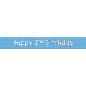 Blue and Silver 2nd Birthday Prism Foil Banner 9 ft